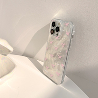 Nouvelle Arrivée Étui de Téléphone Portable en TPU Imperméable et Antichoc Peint aux UV avec Nœud à Pois et Plumes de Luxe pour Femmes pour 17 12