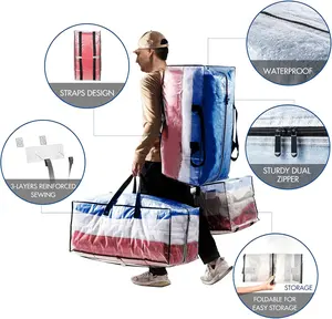 Custom High Quality Big Storage Moving House Woven Organizer With Wrap Around Handle And Zipper Storage Bag