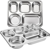 Plateau de service rectangulaire en acier inoxydable 304 avec compartiments, assiette métallique pour fêtes et écoles