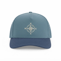Casquette de baseball personnalisée bicolore en corde, 5 panneaux, perforations laser bleues, visière incurvée, broderie, pour sports de plein air