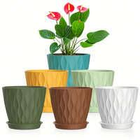 WEI CHENG XING Terlaris Tersedia 4in/6in Set Pot Bunga Motif Riak Air Tebal dengan Alas Warna Solid Gaya Nordik Sederhana