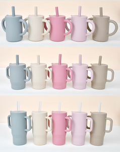 Tasse d'entraînement en silicone de qualité alimentaire avec poignée confortable Couvercle durable Verres en céramique transfrontaliers pour bébés Tasses avec pailles - Product Image 6