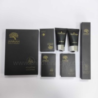 Kit d'articles de toilette jetables pour hôtel – Peigne, bonnet de douche, kit dentaire – Matériau écologique en paille de blé, série couleur foncée, luxe 5 étoiles