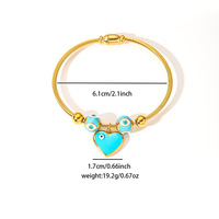 Pulsera de Alambre Elástico de Acero Inoxidable Trenzado Chapado en Oro de 18K con Dijes de Ojo de Diablo de Cristal de Zirconia, de Moda para Niños