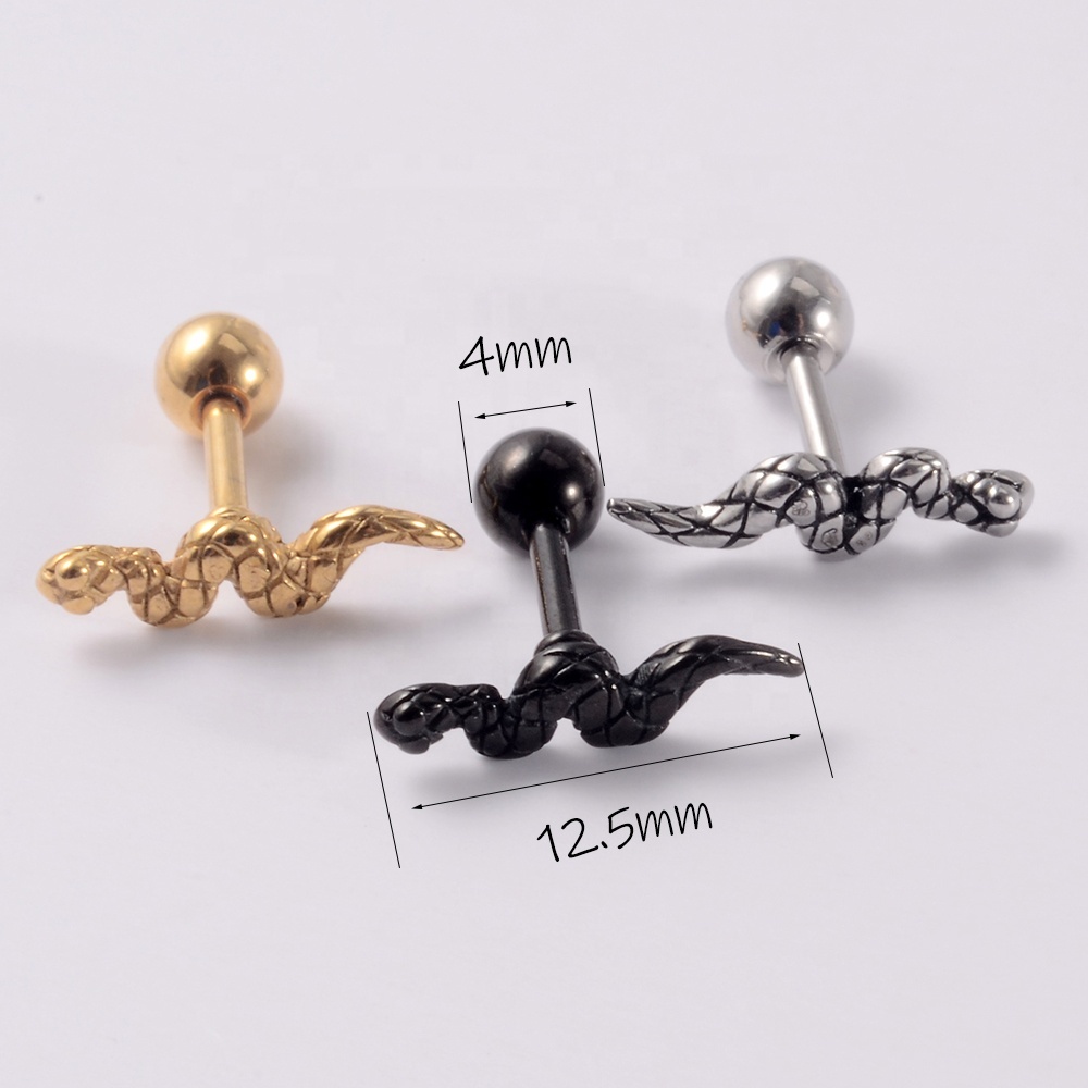 Piercing Tragus (oreille) - Modèle Serpent Avec Pendant - En Acier Chirurgical - Stud - Neuf Avec étiquettes - Marque Tata Gisèle