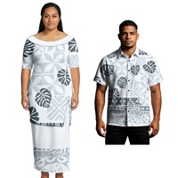 Vêtements pour Lui et Elle : Chemises de Bal pour Hommes, Robes Élégantes pour Dames, Robes Hawaïennes Puletasi à Imprimé Feuille de Monstera, Tenues Assorties pour Couples