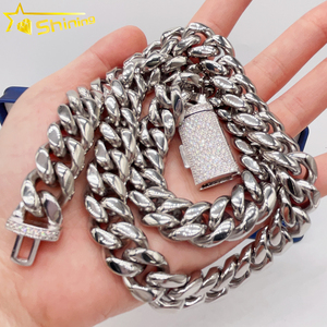 Hot Sale Stainless Steel Jewelry Necklace <strong>Silver</strong> Iced Out Moissanite <strong>Box</strong> Lock 14mm Stainless Steel Cuban Link <strong>Chain</strong> - Product Image 5