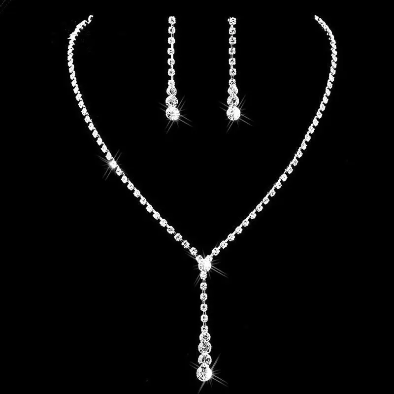 Set perhiasan pernikahan pengantin wanita, Kalung Anting zirkon rantai berlian berlapis Platinum untuk pengiring pengantin perempuan