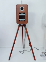 Photomaton vintage en bois avec haut-parleur intégré, coque pour appareil photo reflex numérique portable et support trépied en bois pour iPad pour mariage, fête ou événement