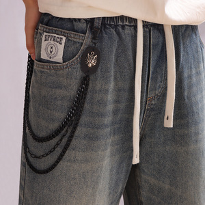 โซ่คาดเอวเดนิมสำหรับผู้ชายและผู้หญิง สีดำ หลายชั้น ลายหัวเสือดาว โลหะผสมสังกะสี สไตล์ฮิปฮอป สตรีทแดนซ์ แฟชั่นลำลอง - Product Image 1