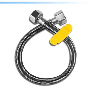 Fio de náilon trançado de aço inoxidável, preto, amarelo, flexível, mangueira de metal, conector para torneira de cozinha, banheiro