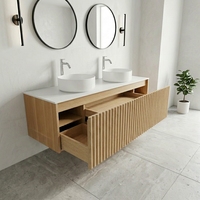 Mueble de Baño Suspendido de 1500mm, Gabinete de Contrachapado con Acabado de Madera Acanalado, Tres Cajones, Solo Gabinete, Muebles Personalizados para Proyectos OEM