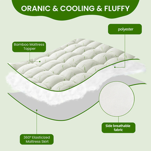 工場直送 ツインサイズ 600gsm充填 冷感キルティングマットレストッパー 竹繊維 厚手 ソフトマットレスパッド - Product Image 3