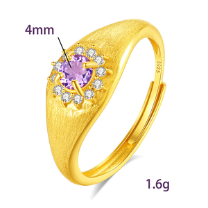 9 Anillos Ajustables Vintage de Plata 925 Chapados en Oro con Piedra Natural Redonda de 4mm, Joyería Antideslustre para Mujer - Product Image 6