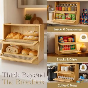Wooden Bread <b>Storage</b> <b>Box</b> Double Layer With Glass Door Kitchen Bread <b>Bin</b> Solid Wood Desktop Breadbox For Fresh Loaf <b>Storage</b> - Product Image 5