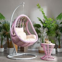 Balançoire de chaise d'oeuf suspendue avec ensemble de support en acier-Construction tous temps-Balançoire en rotin en osier-Conception de grand panier