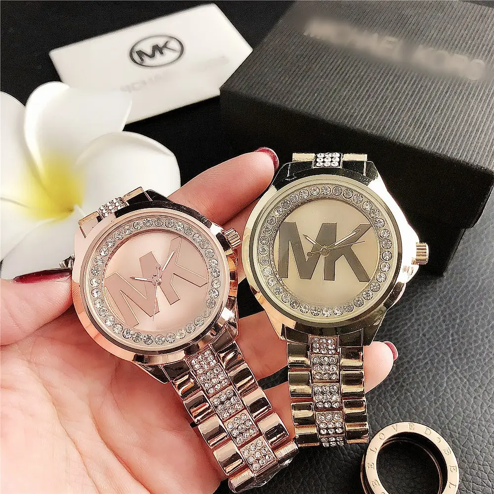 Hot sale fashion Women men M&K watch stainless steel Luxury WristWatch famous brand ladies couples fashion watches gifts