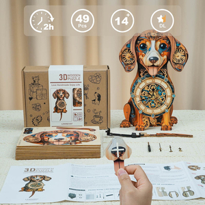 Reloj de madera 3D con diseño de perro Dachshund estilo Steampunk, rompecabezas funcional, kit de ensamblaje STEM para adultos, decoración de escritorio para el hogar, regalo al por mayor. - Product Image 3