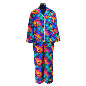 Luxueux femmes élégant confort bleu bambou matériel PJ ensemble de vêtements de nuit feuillu numérique imprimé pour un usage domestique pendant l'été bas quantité minimale de commande - Product Image 4