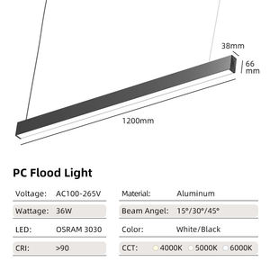 Modern Linear Pendant <b>Light</b> Aluminum White Black Rectangle White LED 36W Office Building Indoor Lighting - Product Image 6