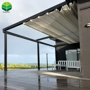 Stoffen Dak Gemotoriseerde Pergola Buiten Intrekbare Pergola Fabriek Elektrische Pvc Pergola Met Regensensor