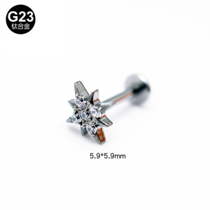 Cỏ Ba Lá ASTM F136 Titan 16g nội bộ chủ đề Zircon Inlay labret Lip đinh tán tai đinh tán mũi đinh tán động vật thực vật lá mèo thiết kế - Product Image 4