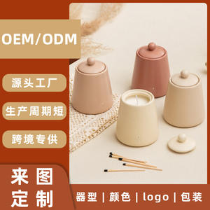 Pot à bougie en céramique minimaliste avec couvercle, forme cylindrique, vide, pour aromathérapie et décoration, idéal pour un cadeau DF1896 - Product Image 5