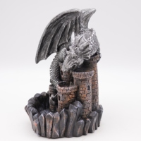 Brûleur d'encens à reflux d'eau en résine, figurine de dragon majestueux personnalisé perchoir sur une tour de château de style médiéval, porte-fumée