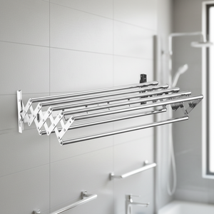 Porte-serviettes mural pliable moderne en acier inoxydable avec crochets et étagère à double niveau pour salle de bain, séchoir extensible de 60 cm - Product Image 6