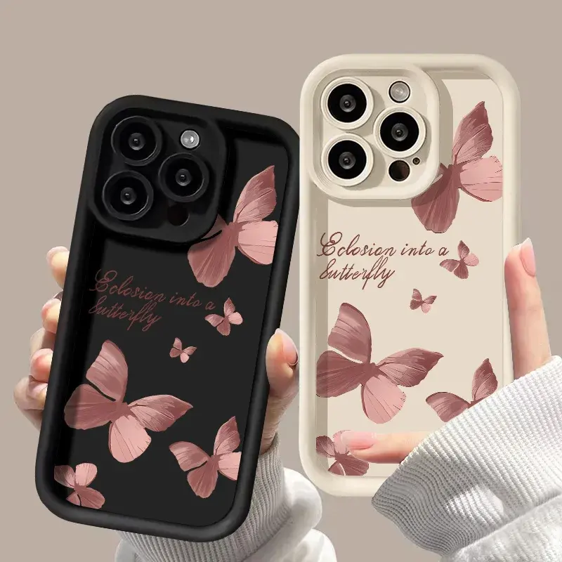 Ốp silicon lỏng cho Iphone 11 Ốp Iphone 15 12 13 14 Pro Max 7 8 Plus XS x XR SE 2020 2022 Ốp chống sốc hình bướm màu hồng