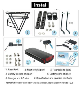 Batterie de vélo électrique à montage sur porte-bagages arrière Light No.3 36V 48V 10-17.5Ah Lithium Pack R006 20A/25A BMS pour kit de conversion de vélo électrique - Product Image 5