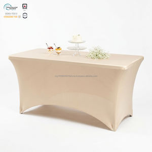 Housse de table extensible en spandex sans repassage, couleur ivoire, 8 pieds, dos ouvert, pour enregistrement - Product Image 1
