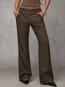 <span class=keywords><strong>Pantaloni</strong></span> da <span class=keywords><strong>Donna</strong></span> a Vita Bassa con Doppio Bottone e Tasche <span class=keywords><strong>Laterali</strong></span>, Stile Y2K, Gamba Larga e Lunga - Product Image 6