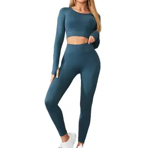 Nieuwe Sportkleding Hoge Taille Strakke Lange Mouw Broek Lift Hip Ademend Zweet Hardlopen Dance Training Yoga Broek Naadloze Pak