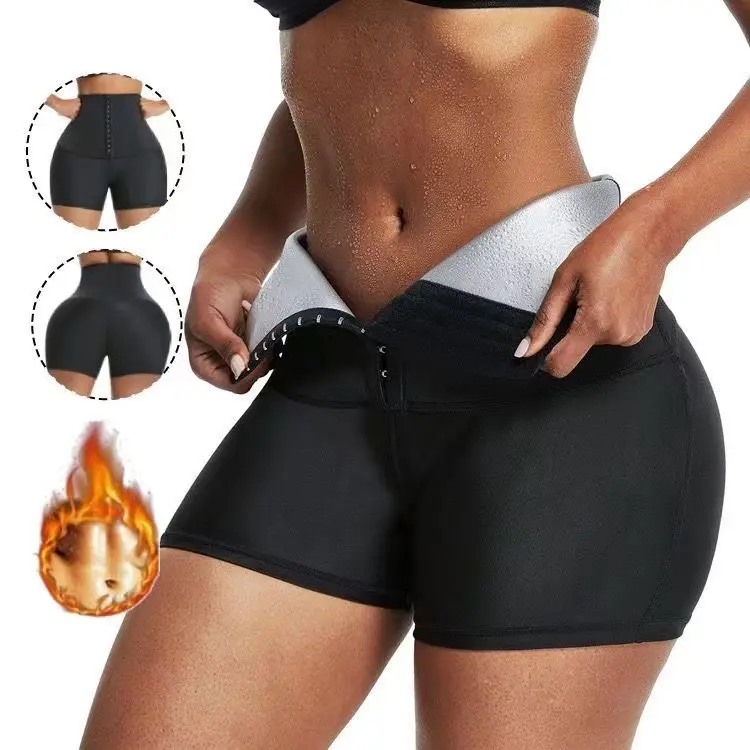 Pantalones cortos de Sauna para mujer, conjuntos de Fitness para gimnasio, pantalones cortos de entrenamiento de cintura con gancho ajustable para estimular la sudoración, pantalones cortos de neopreno para Sauna