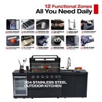 Entrepôt USA ETL Ensemble d'armoires de cuisine d'extérieur pour barbecue en acier inoxydable noir moderne 304 pour le jardin et les fêtes