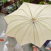 Koreanischer Blütenförmiger Regenschirm mit Langem Griff aus Eisenlegierung, Verstärkt und Windresistent, Sonnenschutz für Frauen - Extra Groß für den Hausgebrauch