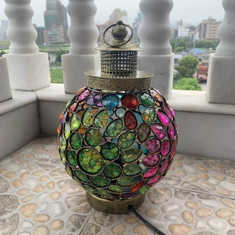 Marok kanis che Perlen Lampe Tisch beleuchtung Vintage Messing moderne Dekorationen mit mehrfarbigen Perlen