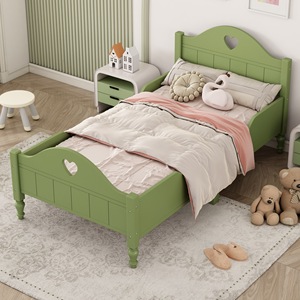 Lit simple style princesse macaron jaune-vert avec barrières de sécurité pour chambre d'enfant, structure robuste - Product Image 2
