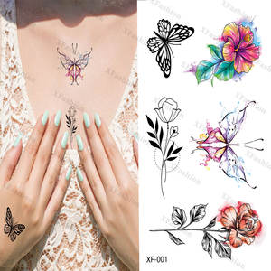 Tatouages temporaires personnalisables imperméables Xfashion, fleurs, femmes, cou, <span class=keywords><strong>bras</strong></span>, noir, petite branche, rose, <span class=keywords><strong>floral</strong></span>, tournesol, <span class=keywords><strong>tatouage</strong></span> sauvage - Product Image 2