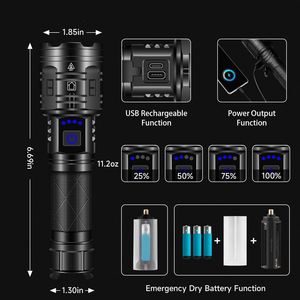1500 Lumen High Power Aluminum Alloy <b>USB</b> Rechargeable Flashlight IP66 Waterproof Zoomable 200m Beam Distance Outdoor <b>LED</b> CE - Product Image 2