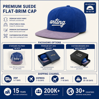 Casquette de baseball personnalisée en daim à visière plate, 6 panneaux, snapback brodé, bicolore bleu, réglable, pour le sport, vente en gros, OEM, faible MOQ