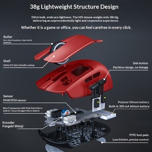 Souris de jeu sans fil Darmoshark M5 PRO 38g à prise en main ergonomique, trois modes, capteur PAW3950 8K Hz 30000 DPI, interrupteurs TTC pour PC et Esports - Product Image 5