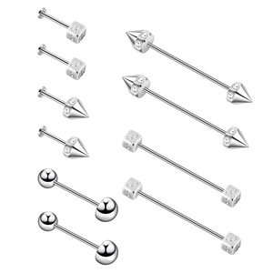Yicai thời trang 316L thép phẫu thuật thẳng Zircon Spike công nghiệp <span class=keywords><strong>Barbell</strong></span> xuyên cho phụ nữ Xúc xắc lưỡi xuyên - Product Image 1