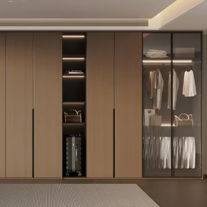 Premium Custom Modern Walk-In Closet Luxury Embedded Wardrobe <b>Glass</b> Partition LED Lighting for Apartment Villa Home <b>Furniture</b> - Product Image 1