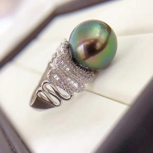 Bague en argent S925 avec perle ronde de 13-12 mm, forte luminosité, vert paon, boîte cadeau artisanale en or K, vente en gros du fabricant - Product Image 3