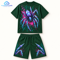 Ensemble deux pièces personnalisé unisexe en coton mélangé respirant, tricoté, imprimé numériquement avec motif loup araignée en cristal, t-shirt et short à cordon de serrage