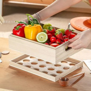 Caja de Almacenamiento de Huevos de Madera de Doble Capa con Asa, Organizador de Cocina para Escritorio - Product Image 1