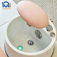 Fauteuil de pédicure rose moderne haut de gamme avec bain à remous, dossier réglable, drainage automatique et lampe LED