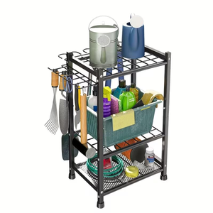 Livraison en 7 jours, Étagères de rangement robustes à 3 niveaux réglables pour outils de jardin et de garage, sans fil, avec crochets pour l'extérieur - Product Image 1